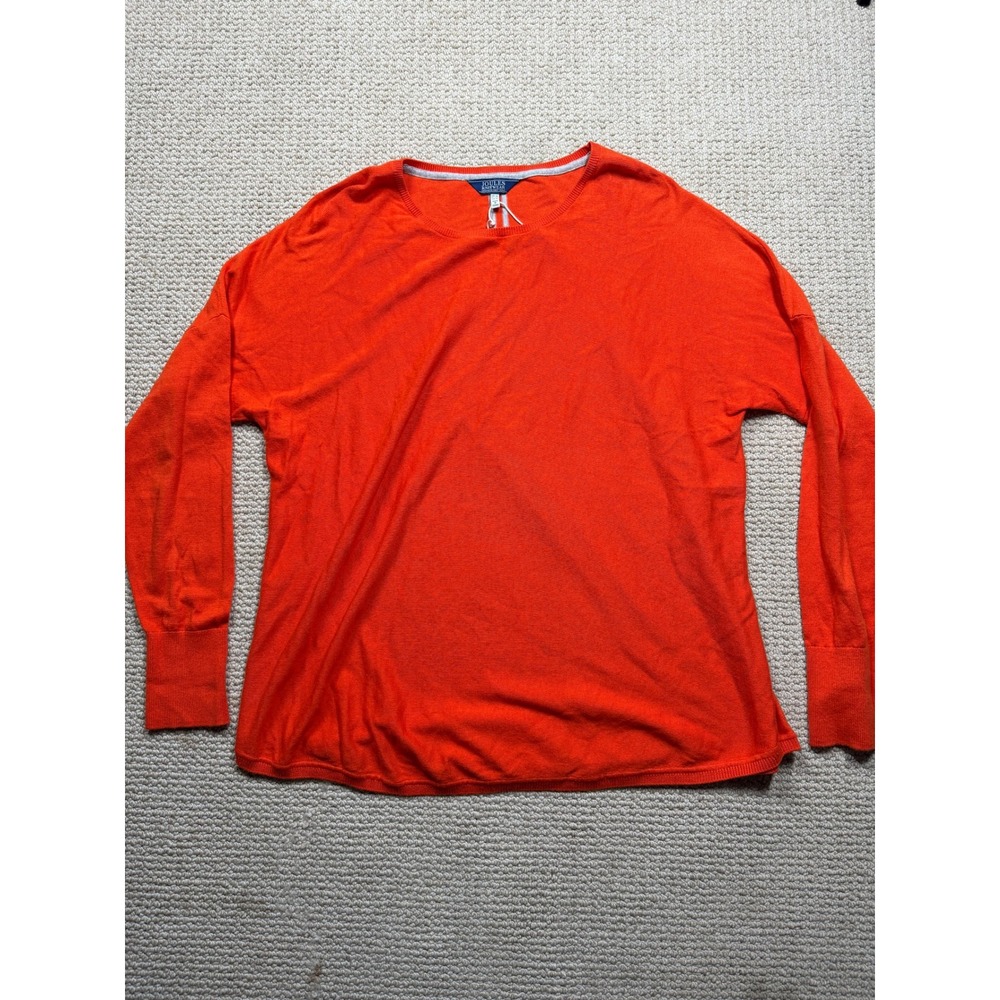 Joules Knitwear Orange Cotton Blend Crew Neck Sweater Grey Back Stripe US 14